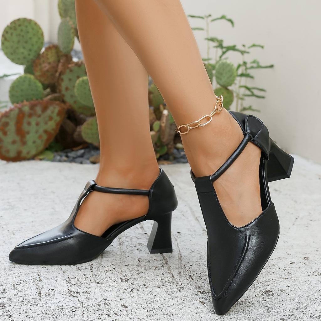 Leisure Pumps Sandals Female Office Career Strange High Heels Pointed Toe Shoes Women Leather Slip On Summer Sandals Plus Size