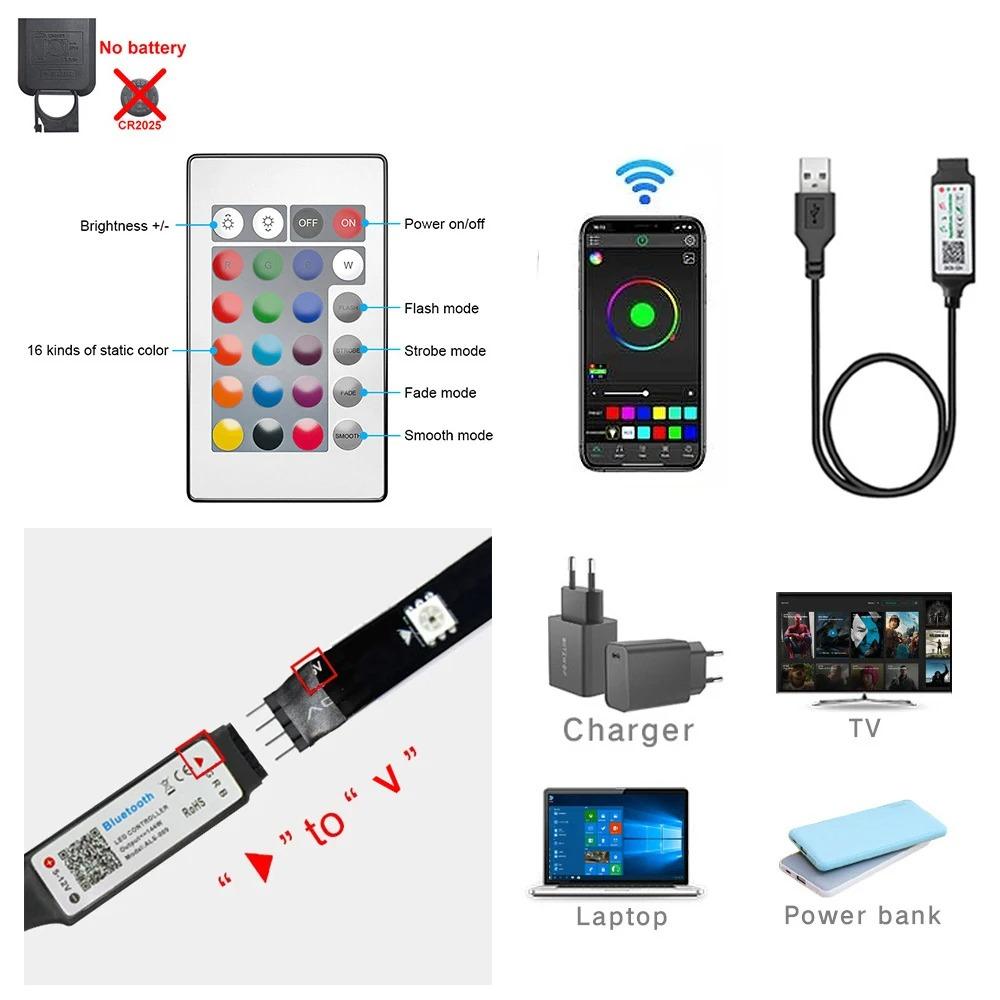 RGB5050 TV LED Backlight APP Remote Control USB 5V Ribbon Flexible Lamp For TV LED Tape Home Bedroom Gamer Room Decoration