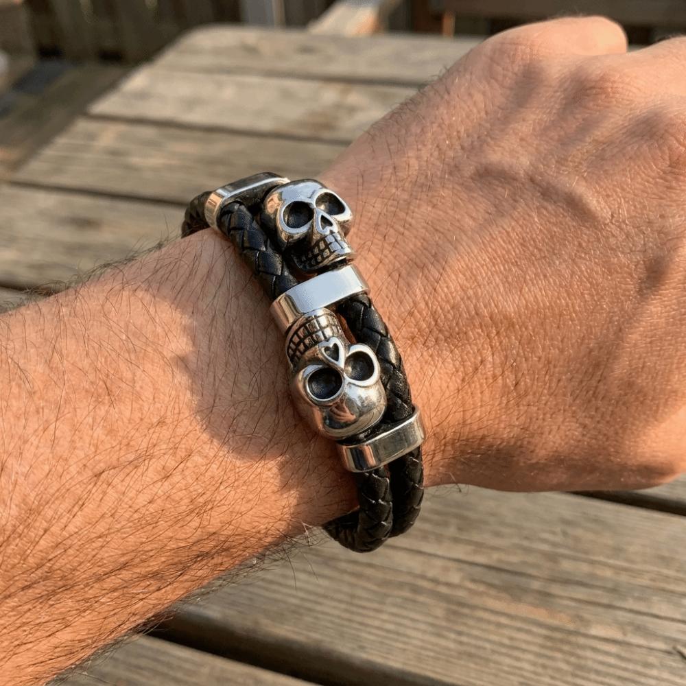 Punk Style Leather Braided Bracelets Unique Magnetic Hand Chain Gothic Skull Wristband Anniversary