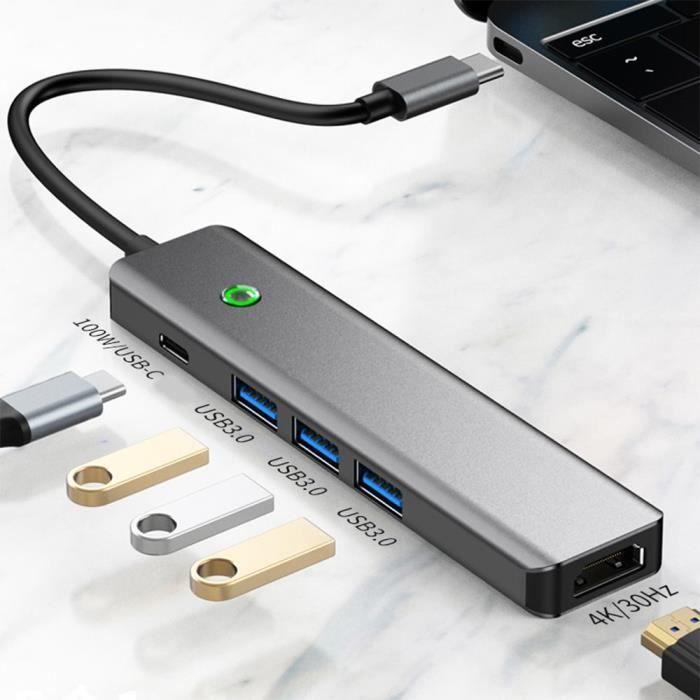 6-in-1 Hub Adapter - USB-C To HDMI 4K - PD 100W - LED Indicator - 3 USB 3.0 Ports