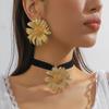 Elegant Sunflower Jewelry Set: Metallic Floral Necklace with Exaggerated Irregular Earrings