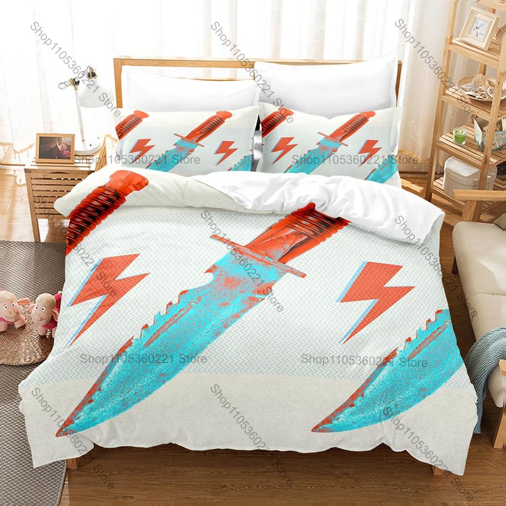 Cool Pale Cream Abstract Glam Rock Instrument Sketch Duvet Cover Set 1 Duvet Cover + 2 Pillowcases Soft Microfiber