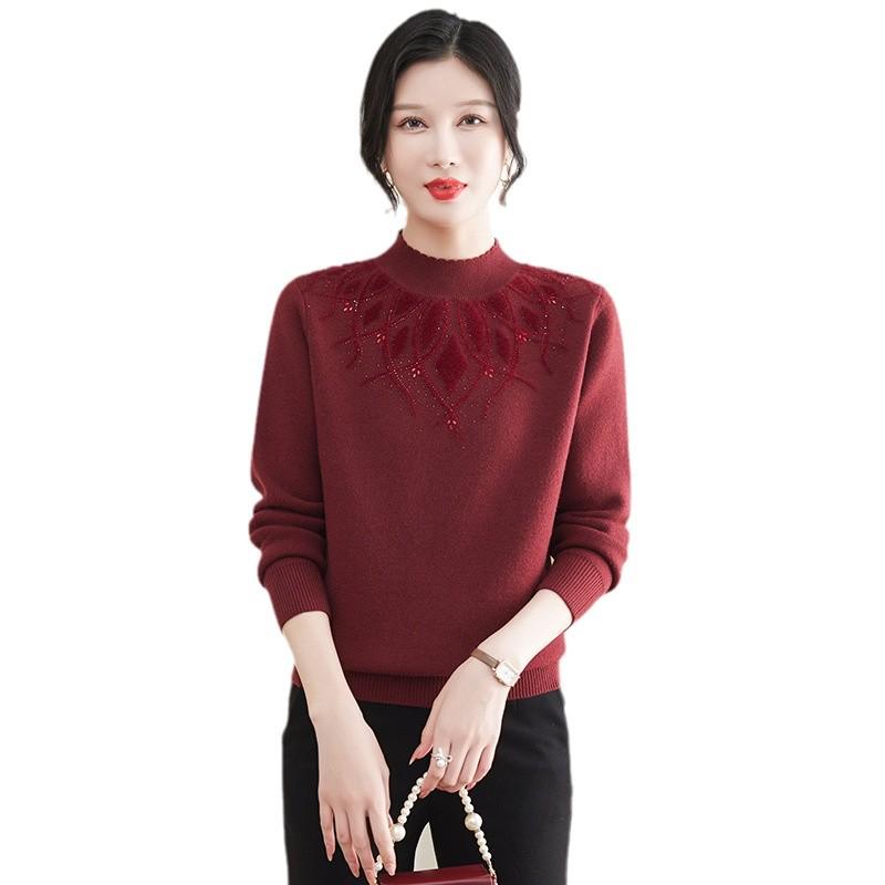 Mom's Wear Fleece Sweater: Autumn/Winter Semi-High Neck Base Top for Middle-Aged and Older Women - Warm Innerwear.