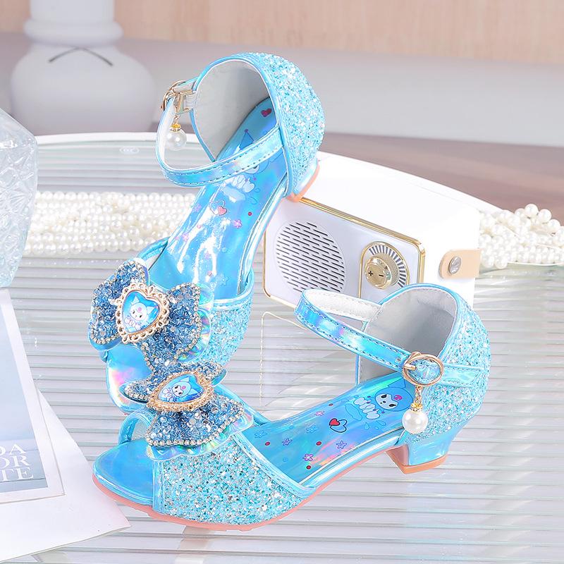 Girls sandals princess shoes 2025 new summer children's crystal shoes baby high heels soft sole little girl summer