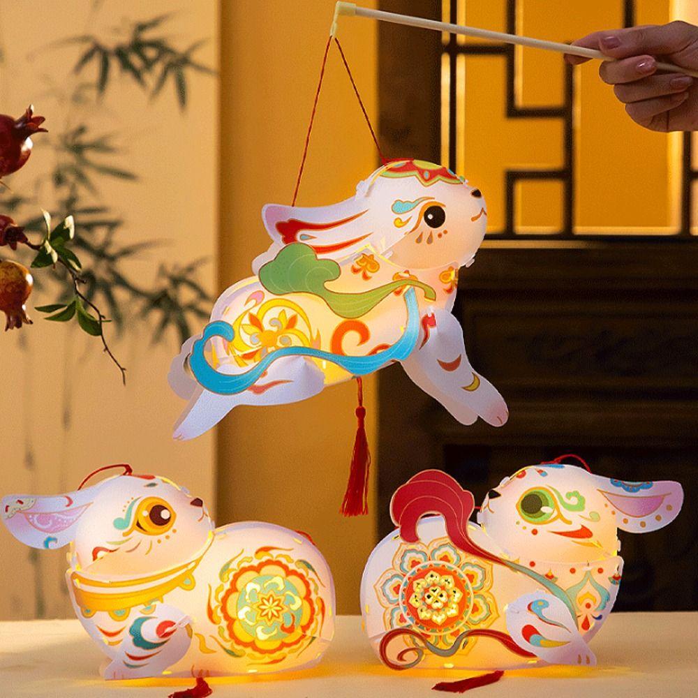 Chinese Style Flying Rabbit Lantern Glowing LED Lantern Toys Handheld Rabbit Lantern  Kindergarten