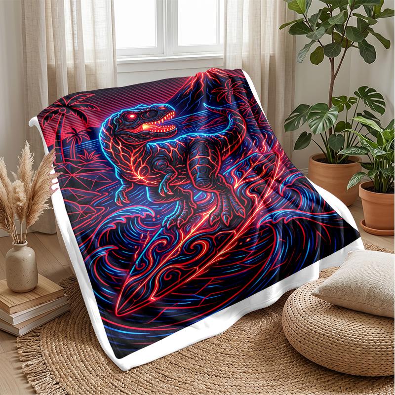 Surfing Dinosaur Adventure 1 Theme blanket Lightweight Warm Flannel Blanket Decorative Throw Blanket for Home Decoration