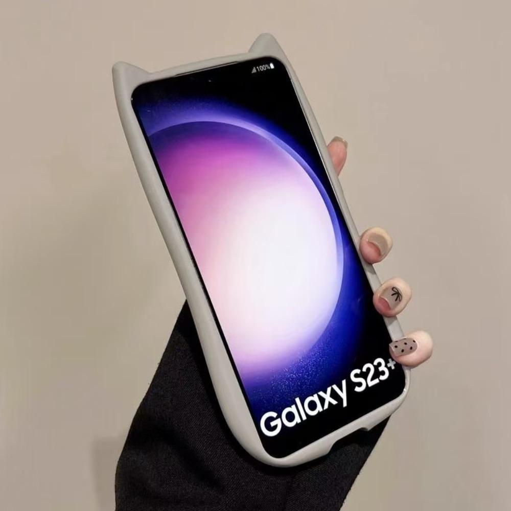 S25Plus Cute 3D Cat Transparent Case For Samsung Galaxy S25 S23 S24 Plus S25 Cartoon Ear Bumper Shockproof Hard Back Cover