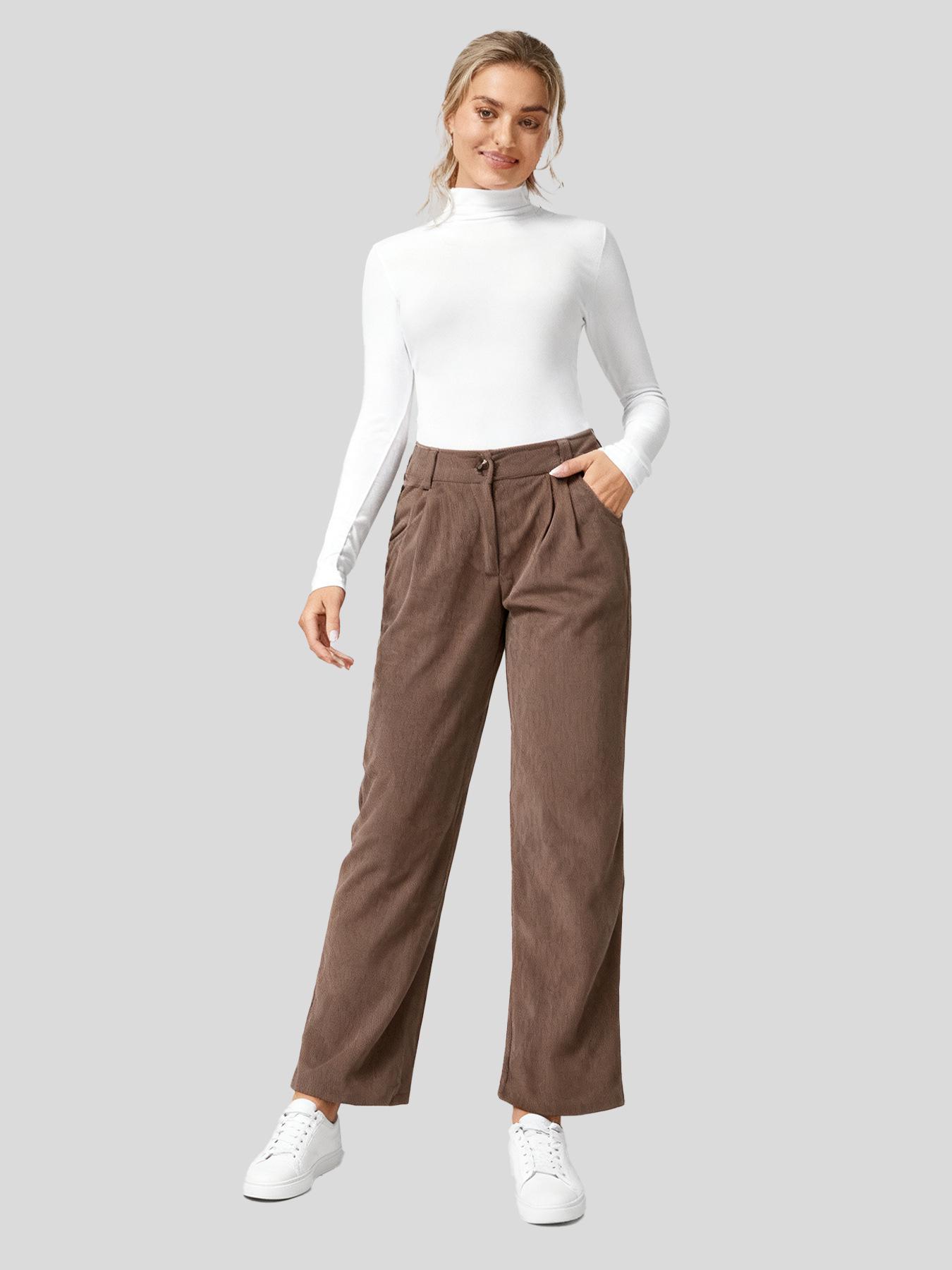 

2025 Women s High-Waisted Corduroy Casual Pants: Autumn/Winter European & American Style, Solid Color, Loose Straight Leg S светло-коричневого