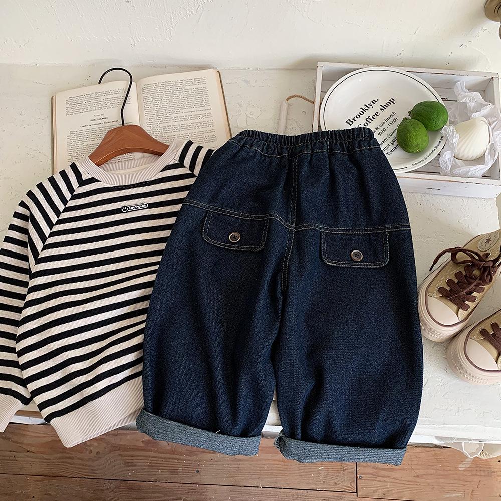 

Осень 2025 Корейские повседневные джинсы для мальчиков - Универсальные детские модные брюки 100 cm джинсовый синий