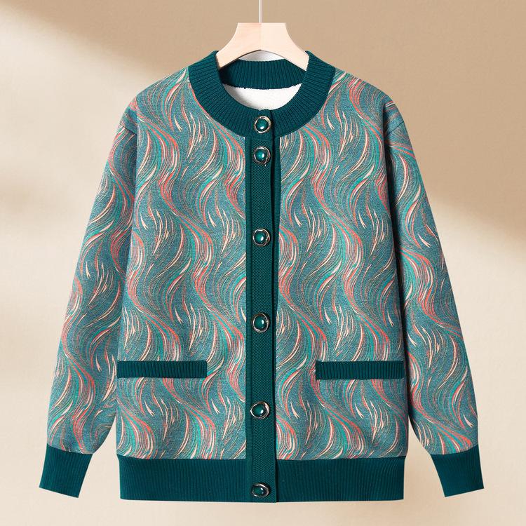 Suéter de Invierno para Abuela Chaqueta Casual para Anciana Más Terciopelo Engrosado Ropa de Otoño para Madre Top Cálido