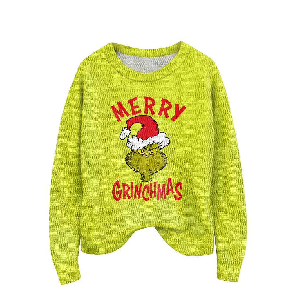 Women's Christmas Print Cardigan Long Sleeve Round Neck Knit Top