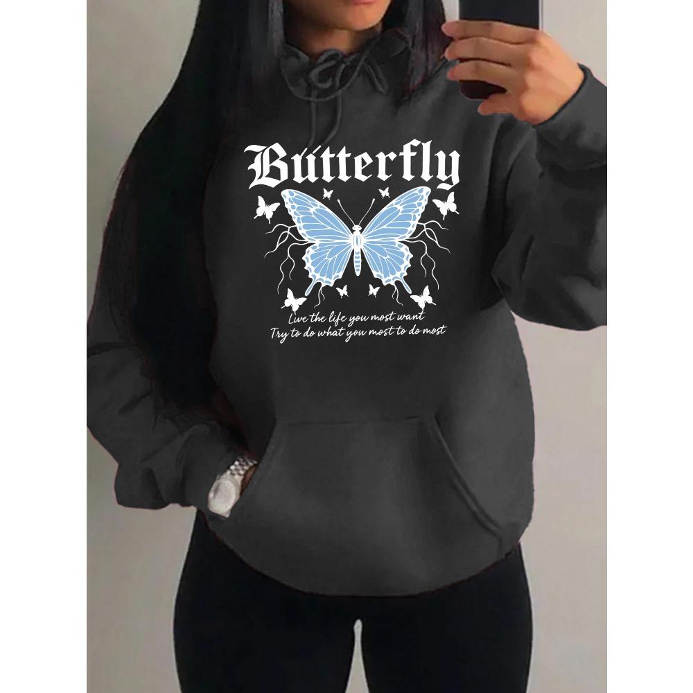 Lightning Butterfly Art Character Print Women Hoodies Hip Hop Pocket Hoody Sportswears Fleece Soft Clothes