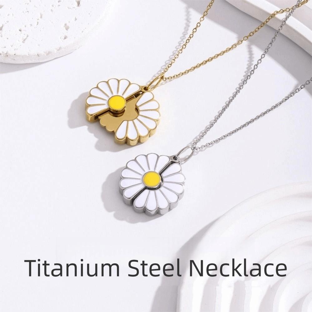 Layered Chain Glaze Oil Chrysanthemum Pendant Titanium Steel Daisy Necklace Birthday Gift