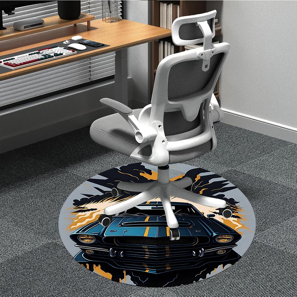 1pc Car Flames Office Round Area Rug, Under Office Chairs Bedroom Living Room Home Decor, Room Deco