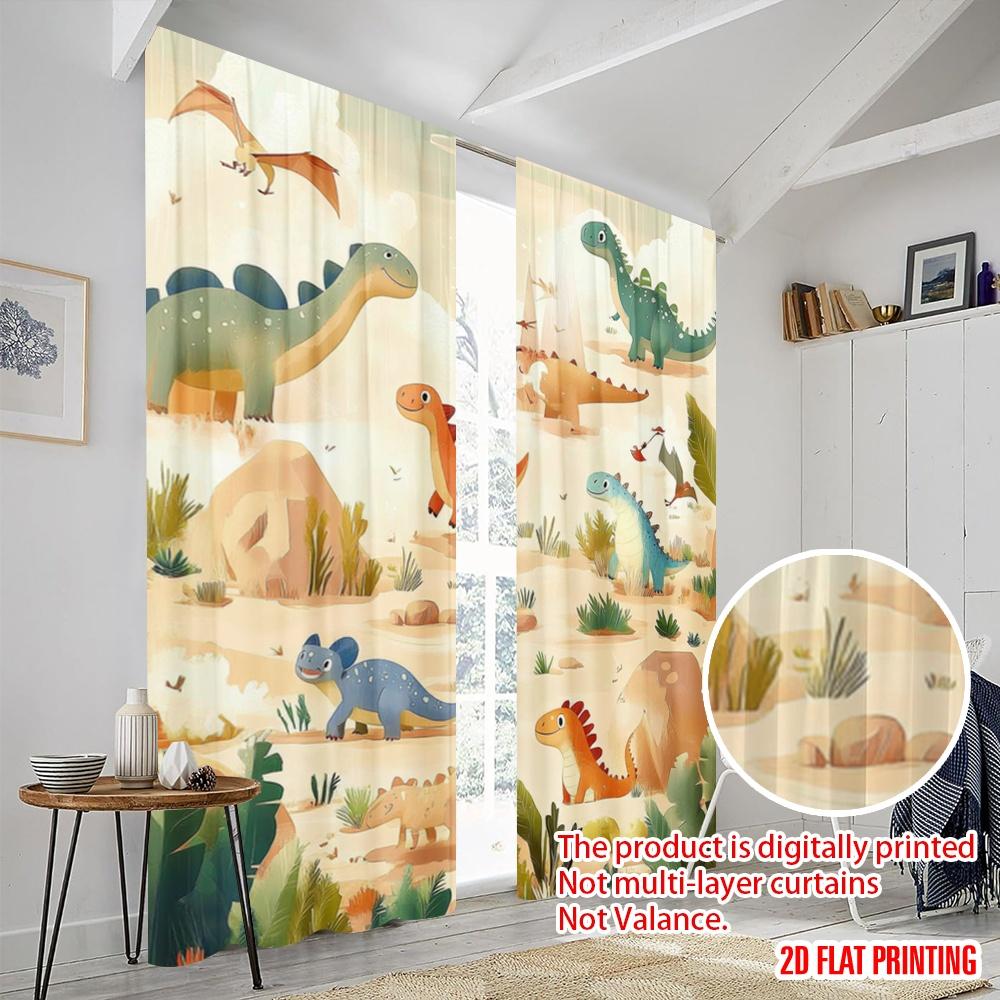2pcs,2D Plane Printing Curtain Popular Dino Wonderland Durable 100% Polyester Fabric (without Rod) Art Deco Festive for Living