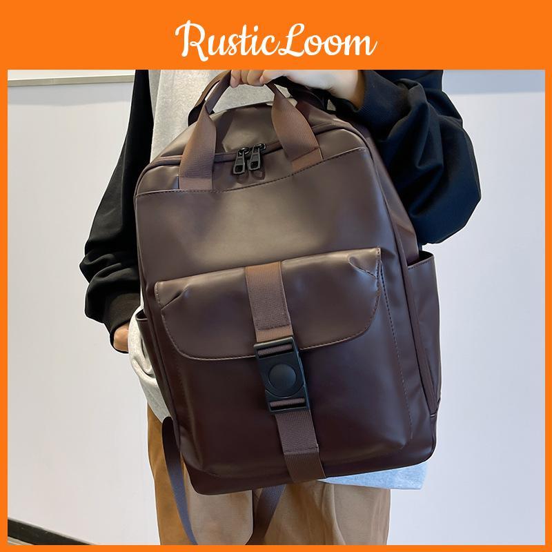 Pu Black Material Neutral Backpack With Computer Pocket For Casual Daily Travel