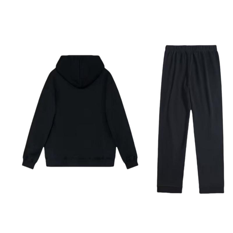 Li-Ning Solid Color Hooded Drop Shoulder Loose Pullover Long Sleeve Top And Mid Waist Elastic Pants Casual Sports Suit Men Suit AKLUA73-4+YWDT331-1