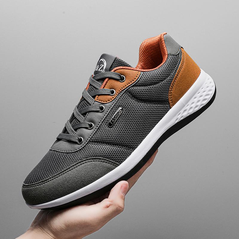 Fashion Men Shoes Mesh Casual Shoes Leather Lace-Up Casual Sports Shoes Outdoor Wear-Resistant Vulcanized Shoes High-Quality Men Shoes