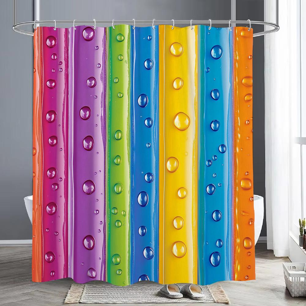 Modern Colorful Water Drops Rainbow Pattern Shower Curtain, Bathroom Decor Shower Curtain, Waterproof Shower Curtain With Hooks