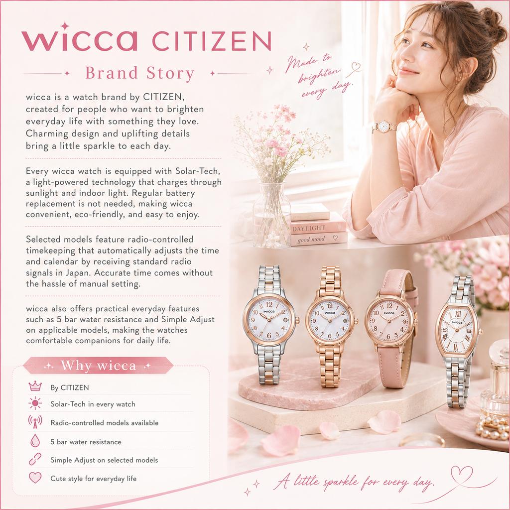 Citizen Wicca Solartech Radio-Controlled Watch, Water-Resistant, Tonneau (Barrel) Case, Warm Gold, Mother-of-Pearl Dial, Analog KS4-022-21, Women's