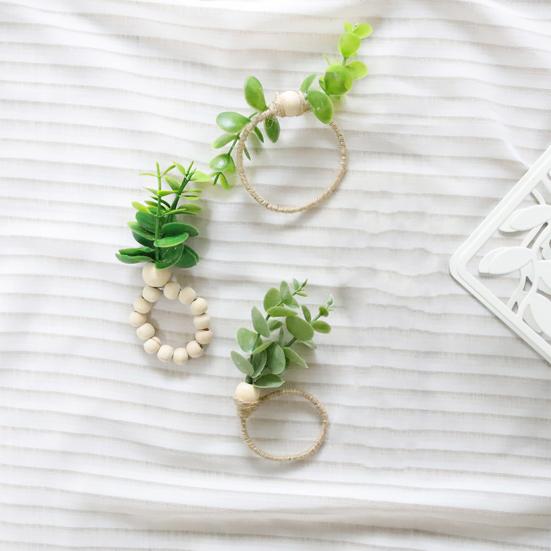 6 ks Sponky na ubrousky Falešný list Provázková dekorace Dřevěná korálka Boho