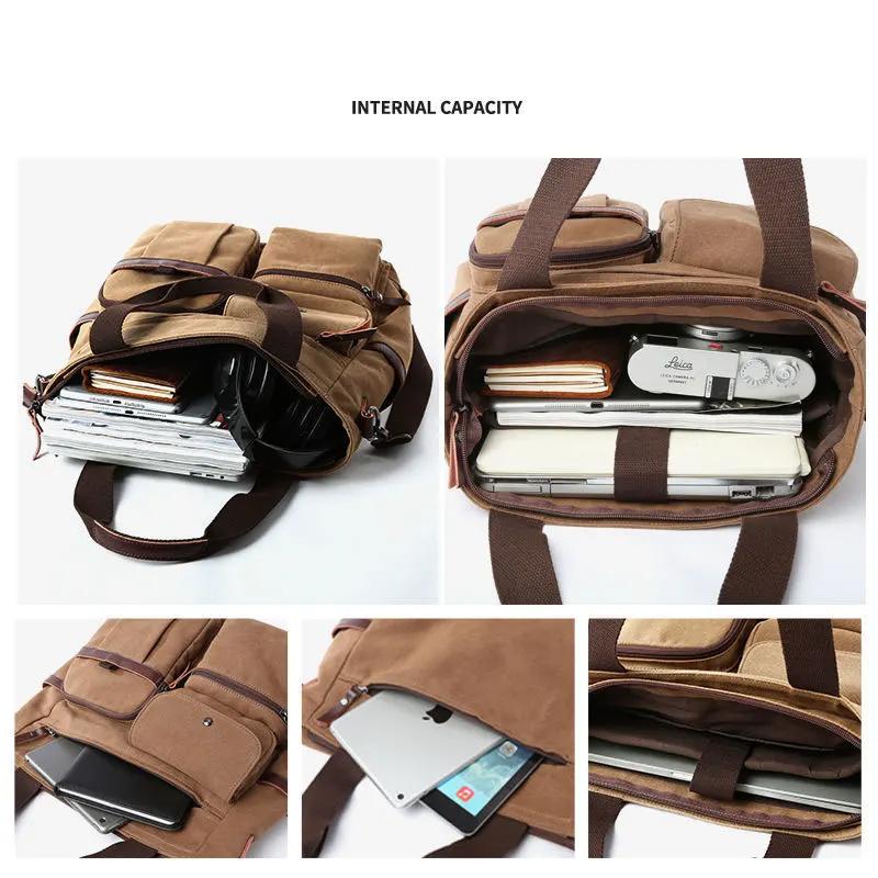 Men Canvas Messenger Bag Camping Crossbody Bags Sling Shoulder Bag for Travel Work College Reto Men's School Handbags Briefcase