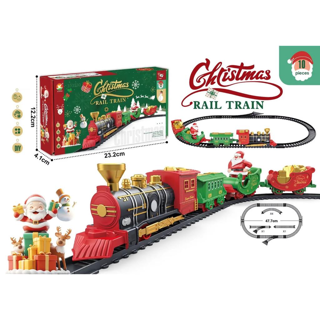 Elektrische Zugstrecke Spielzeugauto Weihnachtsgeschenke Klassische Eisenbahn Lokomotive Waggons Modellspielzeug mit Lichtern Musik für Jungen Mädchen Kinder
