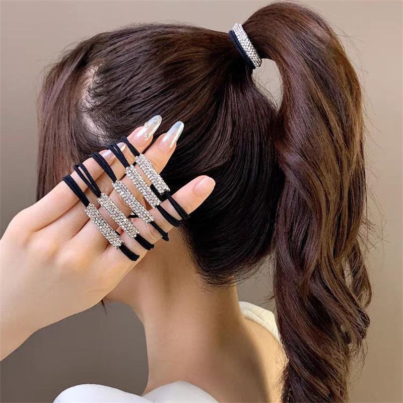 10Pcs Rhinestone Hair Tie High Elasticity Hair Rope Women's Hair Accessories Suitable for Ladies Girls Ponytail Hair Bands