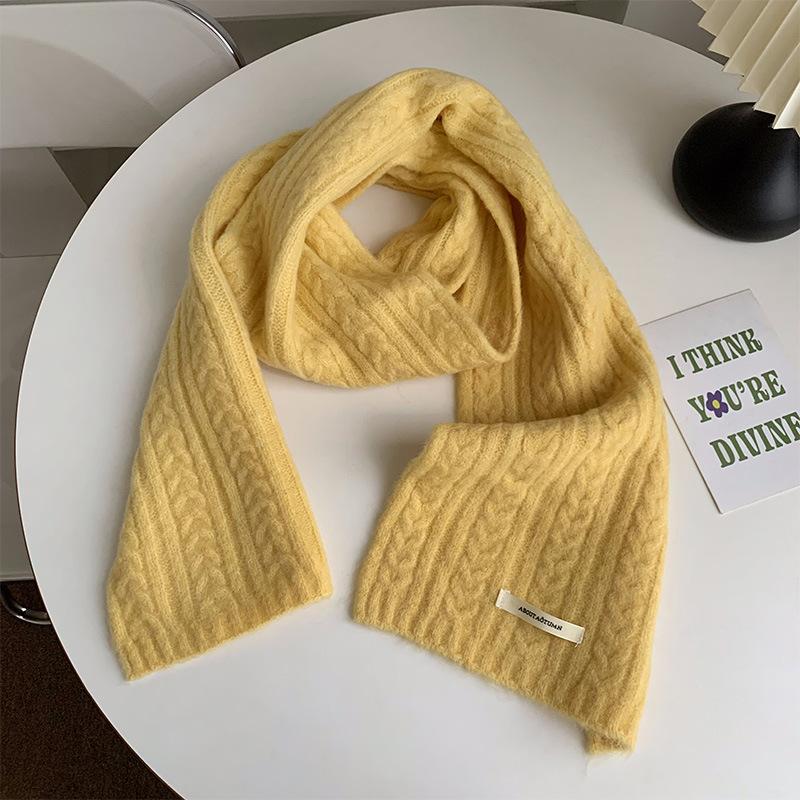 Pure Korean twist knitted scarf with solid color for women's autumn and winter new wool scarf to keep students warm