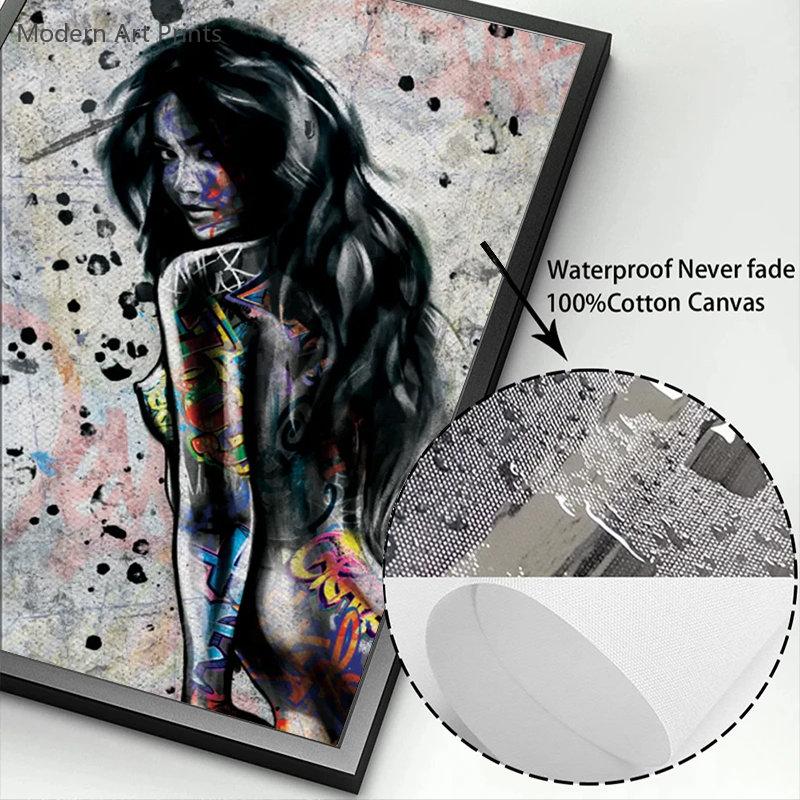 Graffiti Sexy Akt Ženský Portrét Tělo Nástěnné Umění Plátno Malba Plakátový Tisk Domácí Dekorace pro Obývací Pokoj Bez Rámu