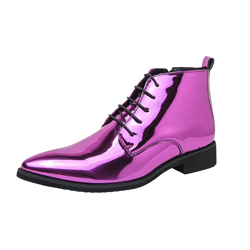 

Мужские туфли из лакированной кожи с высоким берцем. Модные яркие цветные модели. Ботинки для отдыха на природе, деловых вечеринок, походов. 47 фиолетовый