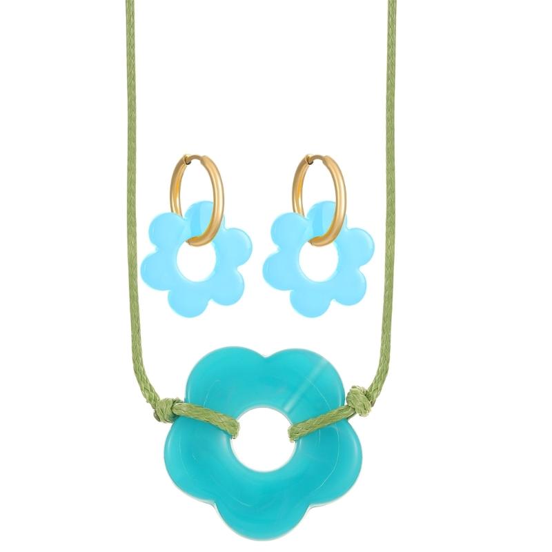

Elegant Flower Themed Jewelry Set Colorful Florals Necklace and Earrings for Daily Wear Feminine Charm Accessories