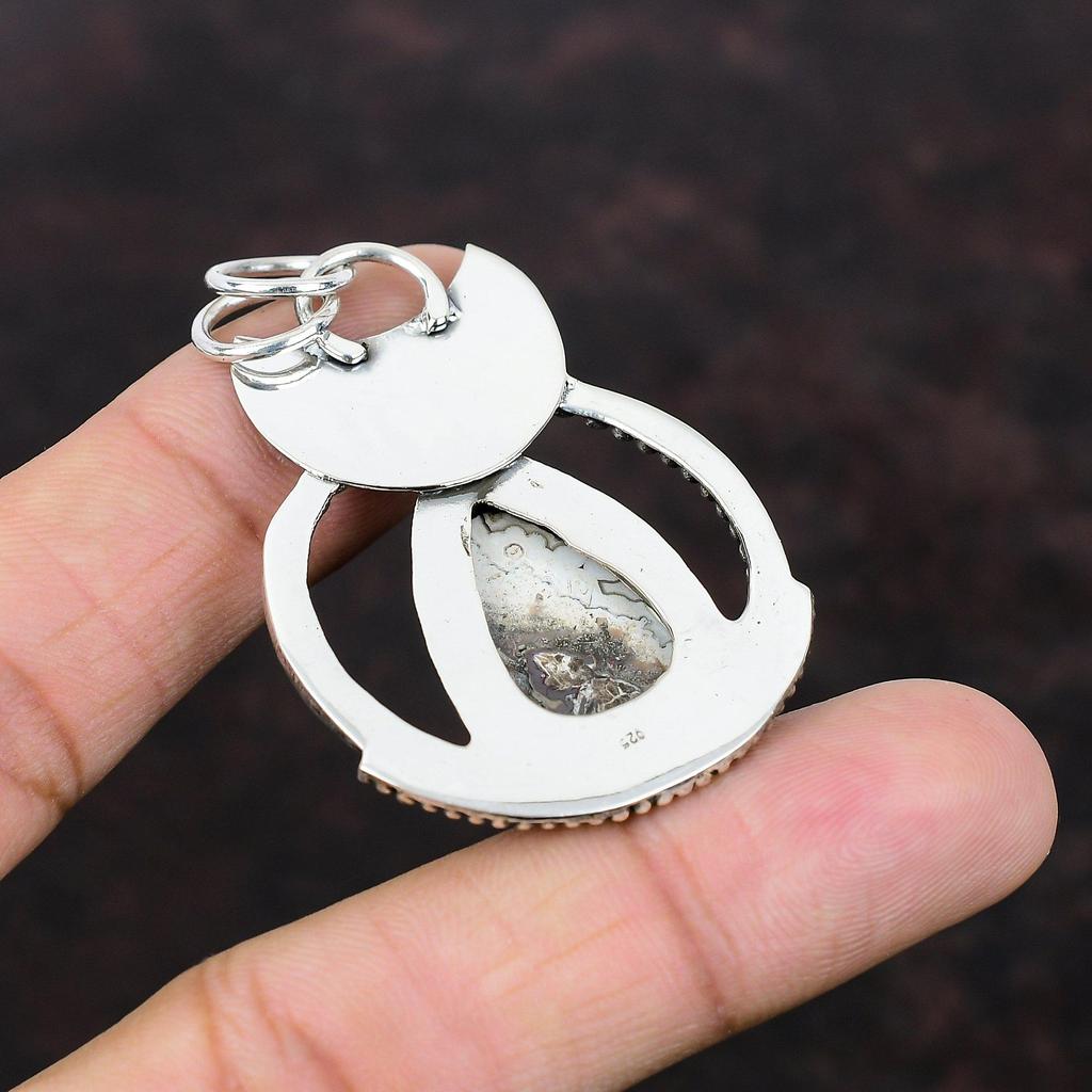 Mexican Laguna Lace Agate Pendant 925 Sterling Silver Pendant Handmade Boho Jewelry Wonderful Gemstone Pendant Gift For Mom Designer Pendant
