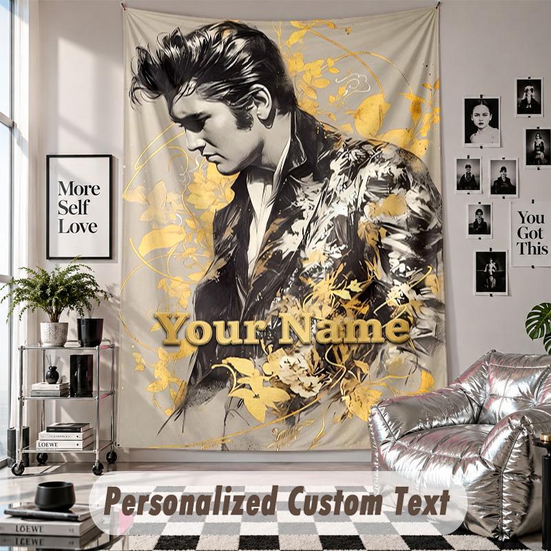 Wall Hanging Tapestry With Custom Name & Text, Elvis Presley Decorative Tapestry For Bedroom