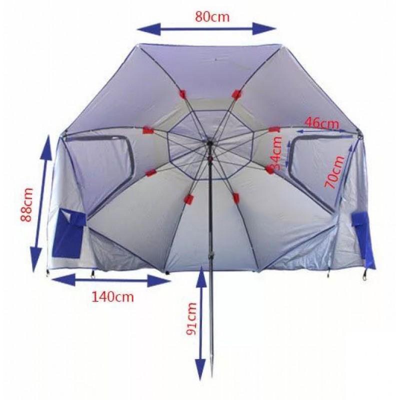 2.4m Oxford Fabric Beach Umbrella With Window Fishing Sun Protection UPF40 Manual Open 8-Rib Iron Frame