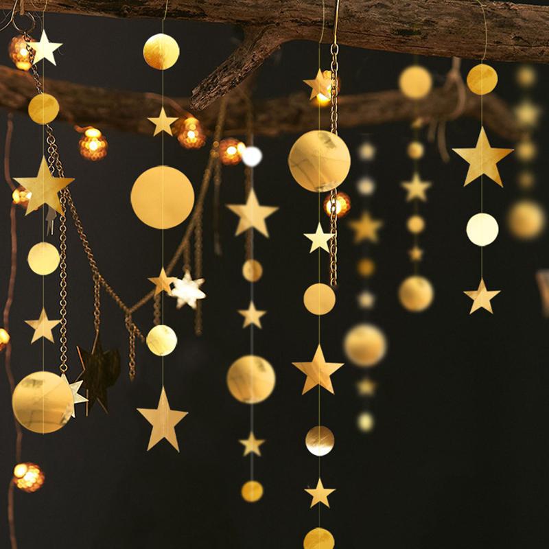4M Paper Star Round Garland Banner Adult Birthday Party Decorations Kids Boy Girl Baby Shower Hanging Curtain DIY Wedding Decor
