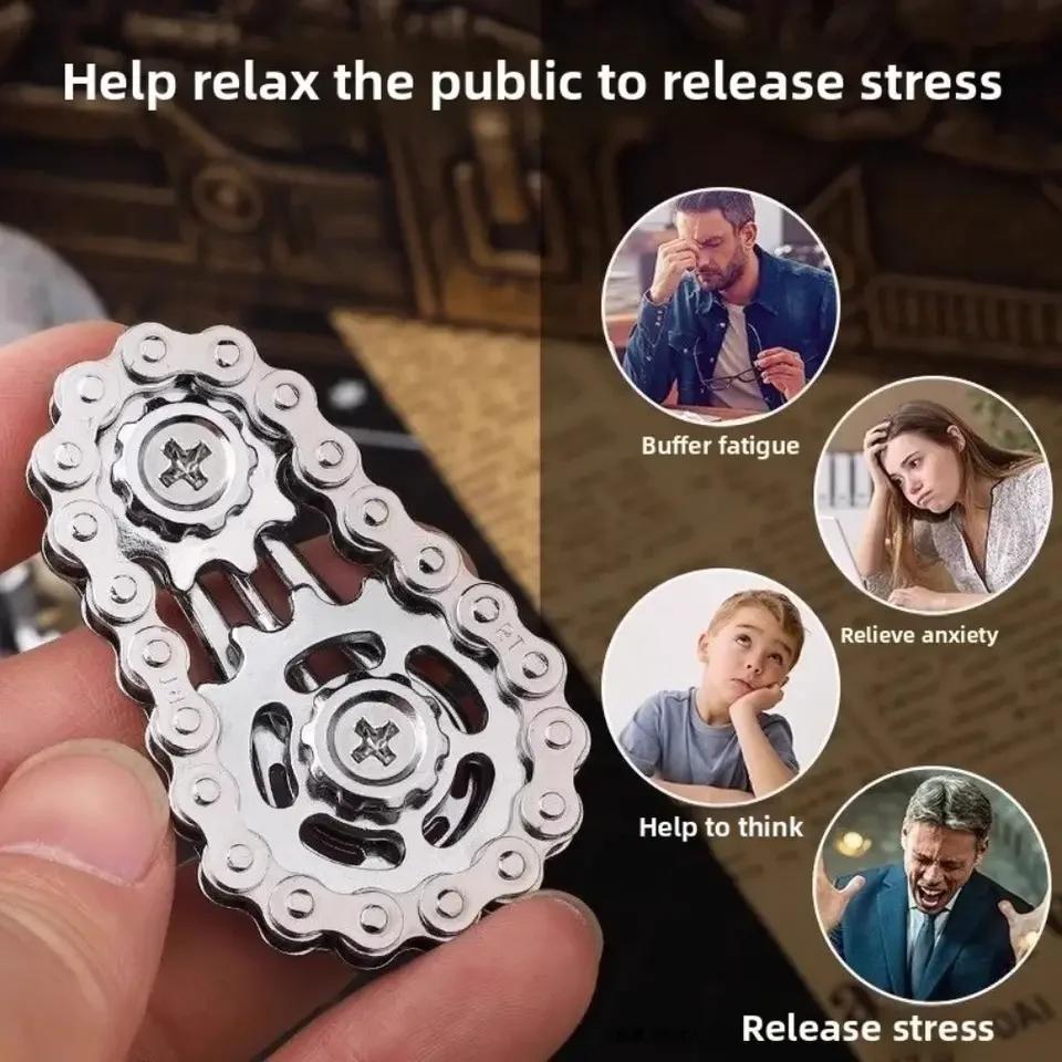 Metal Fingertip Gyro Sprocket Flywheel Fidget Spinner Antistress Anxiety Bicycle Chain Stress Anxiety ADHD Relief Fidgets Toy Fun for All Ages