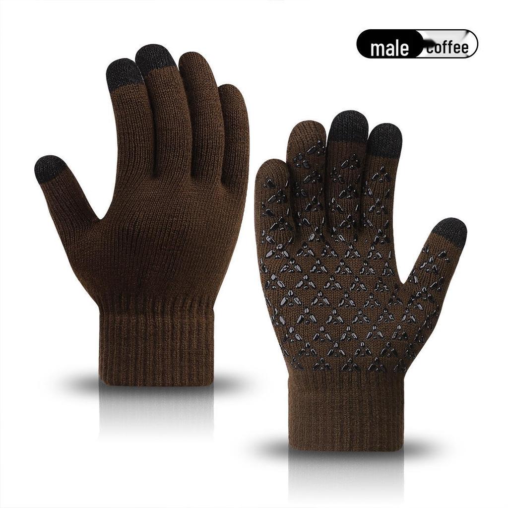"Warm Knitted Touchscreen Gloves for Couples: Thick Non-Slip Wool, Men’s & Women’s Winter Design."