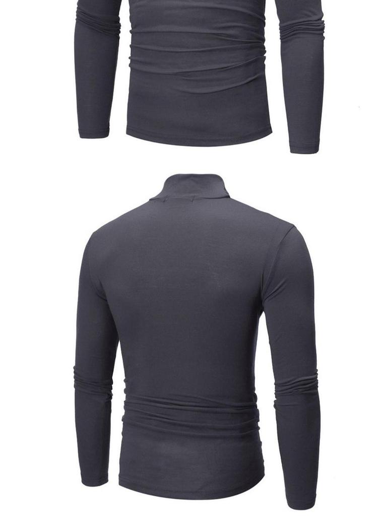 Autumn 2022 Men's Plus Size High Collar Solid Color Long-Sleeved T-Shirt