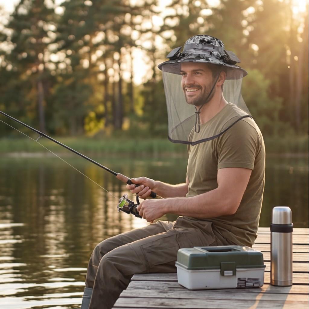 Solar fan mosquito-proof hat summer fishing protection sun protection fan fisherman sun hat