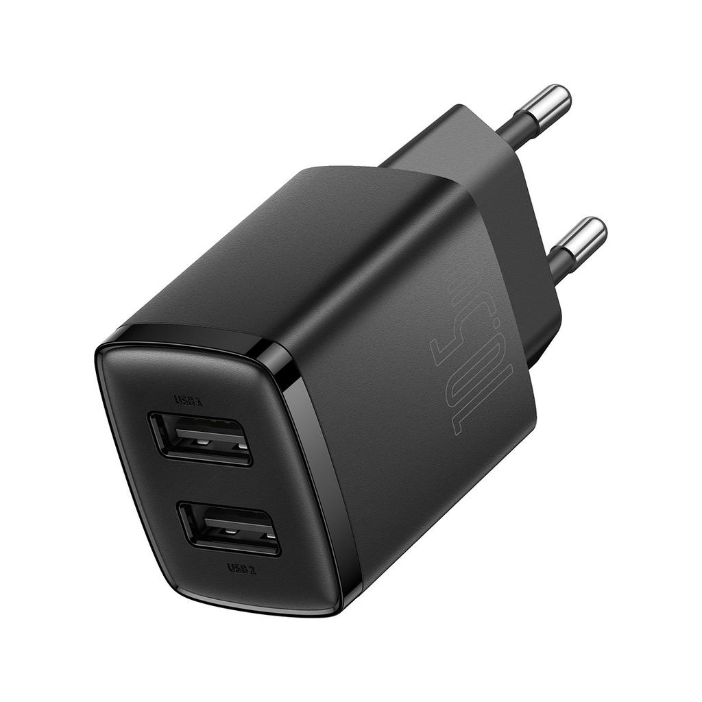 Kompaktiškas 2x USB 105W juodas sieninis įkroviklis