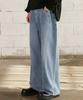 Jikeulib Blue Washed Curved Cut-Line Wide Denim Pants