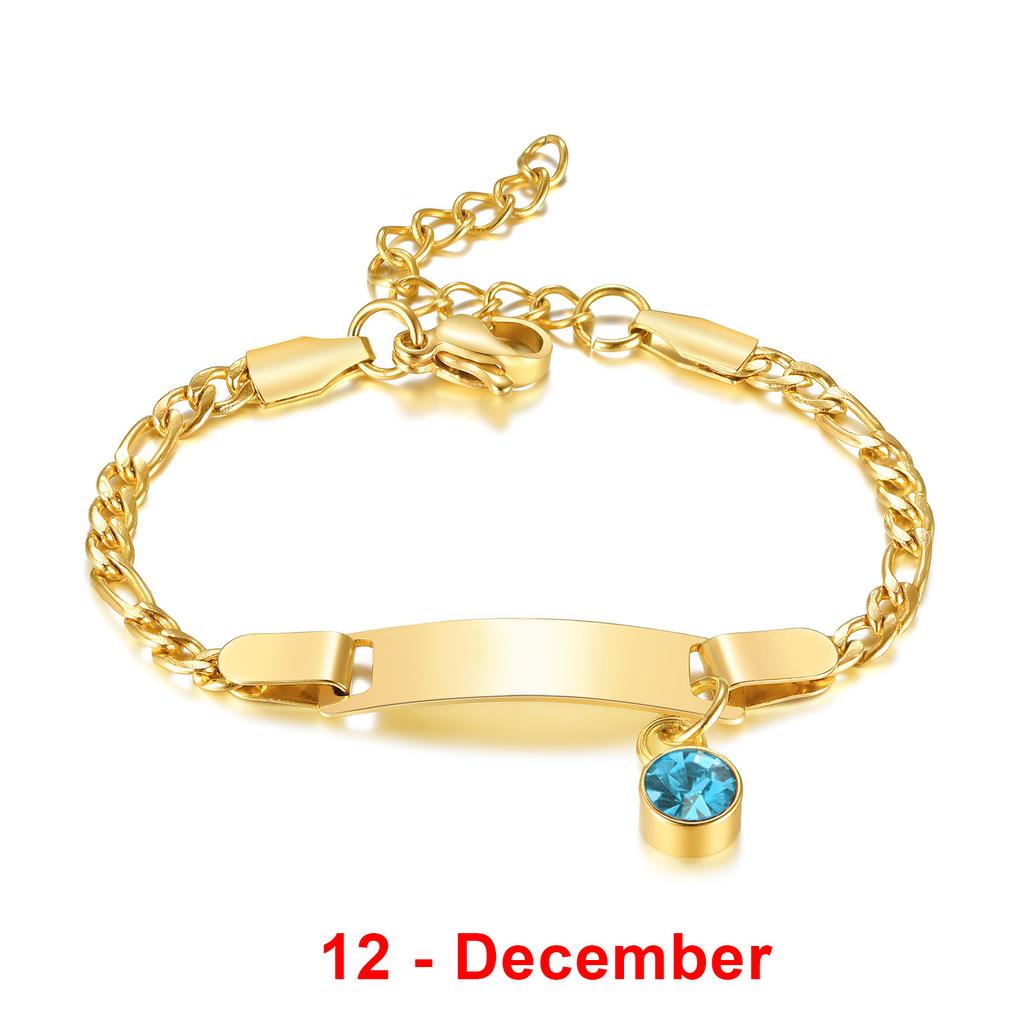 Vnox Customizable Bracelets for Little Girls, Engrave Name Date Stainless Steel Bangle with 12 Birth Stone Charm,Girls Boy Gift