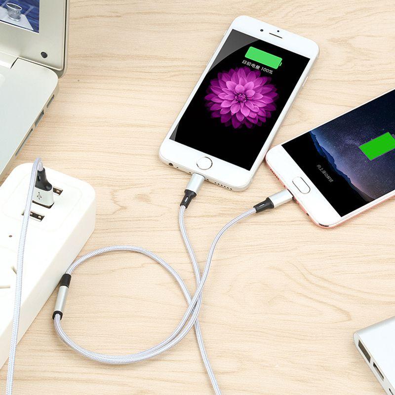 Durable Handset Data Line Double Metal Woven Nylon Data Cable For Apple And Android Devices