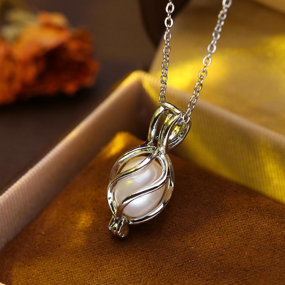 seniko Freshwater Pearl Necklace Fashion Geometry Cage Necklaces For Women Leaf Necklace