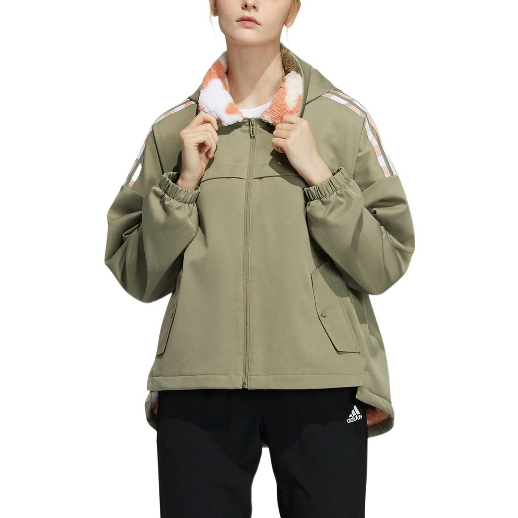 adidas Sport Performance Embroidered Logo Zip Hoodie Casual Outerwear Women Green H09762