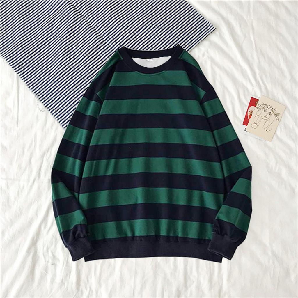 Men's Autumn Winter Round Neck Stripe Sweatshirt Pullover Tops Long Sleeved