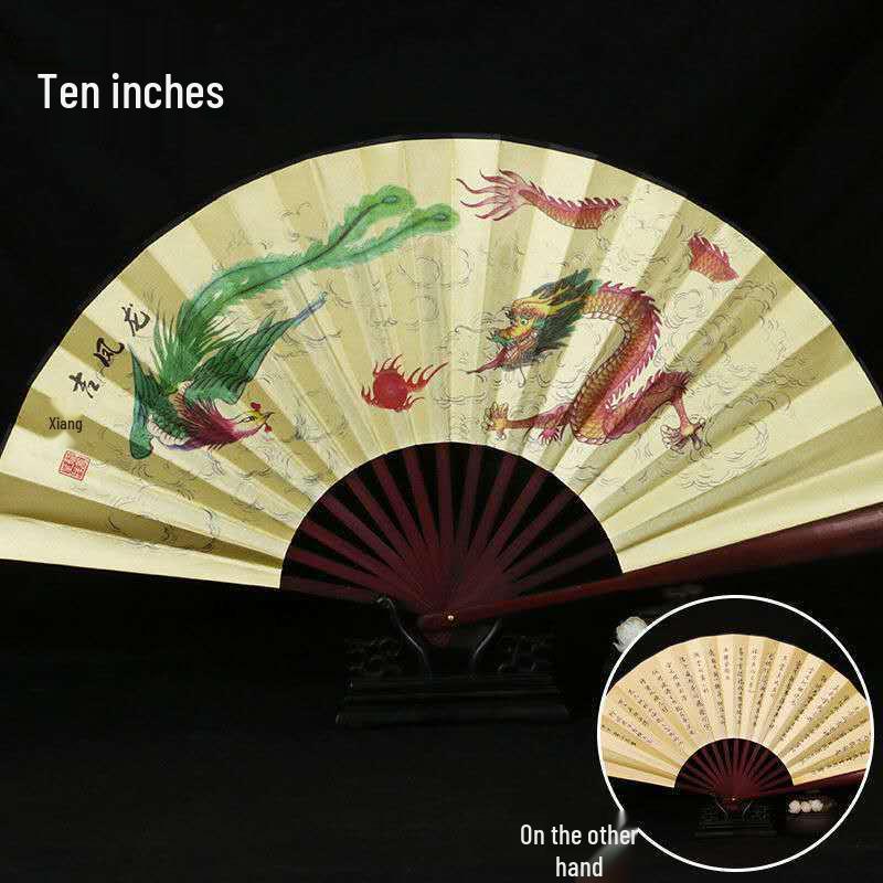 Traditional Chinese Silk Bamboo Folding Fan with Ink Landscape