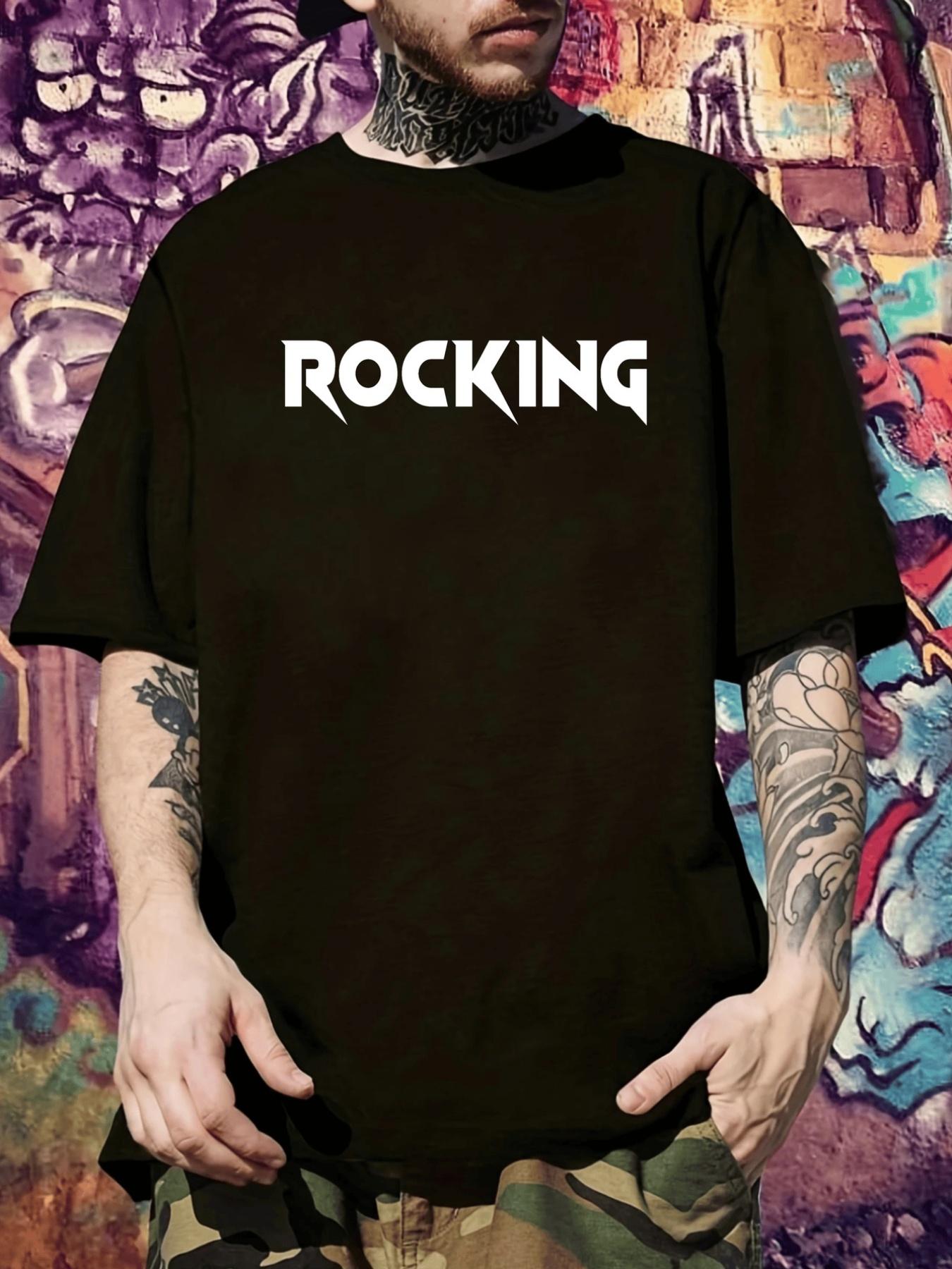 ROCKING Graphic T-shirt - Black Casual Short Sleeve Tee with Bold White Lettering M