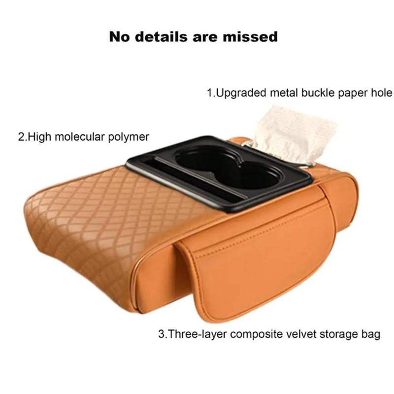 Powerful Car Armrest Box Heightening Cushion With Cup Holder Tissue Box Side Storage Pocket For Auto Interior Arm Rest Cover